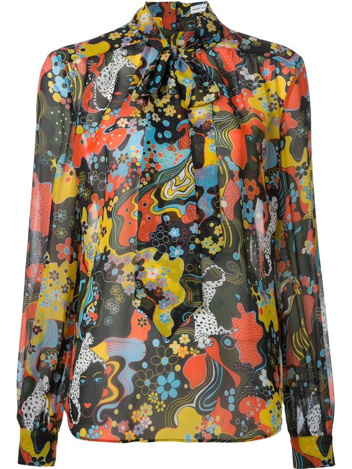 Mary Katrantzou Psychedelic Print Vedda Blouse, Women's, Size: 12, Black, Silk