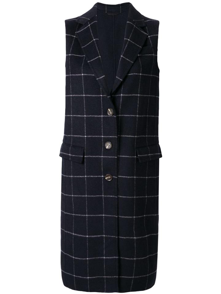 Ck Calvin Klein Check Double Weave Long Coat - Blue