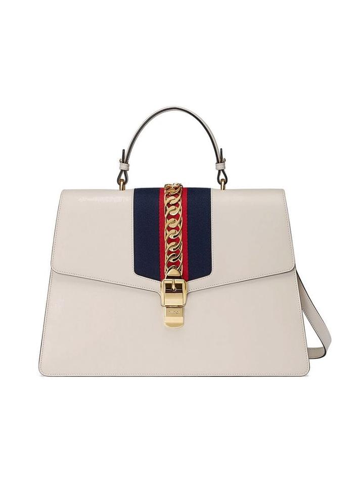 Gucci White Sylvie Large Leather Tote Bag