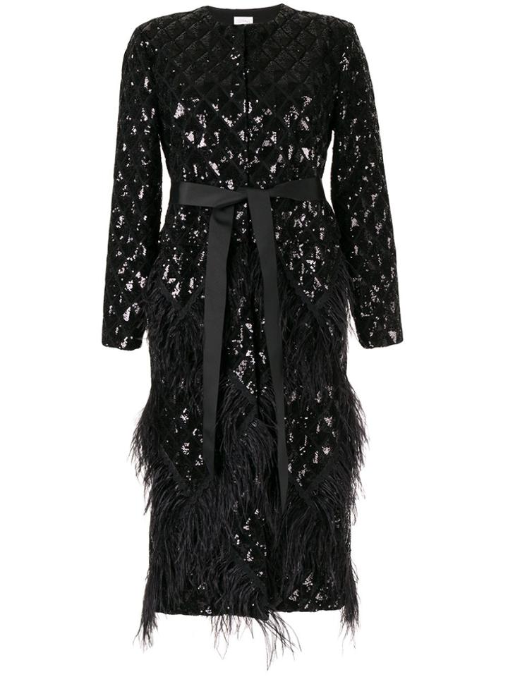 Huishan Zhang Evie Sequin Embroidery Feather Coat - Black