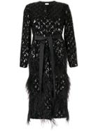 Huishan Zhang Evie Sequin Embroidery Feather Coat - Black