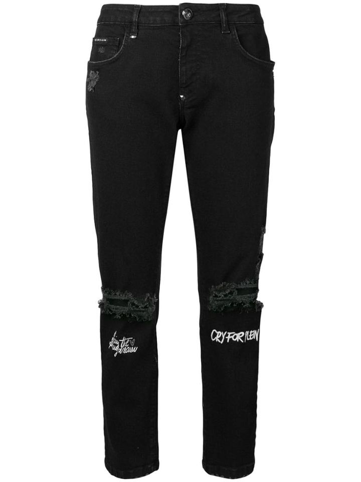Philipp Plein Distressed Cropped Jeans - Black