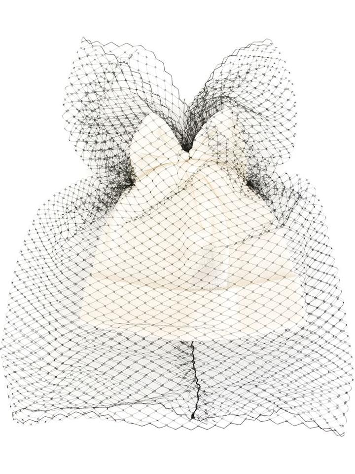 Federica Moretti Veil And Bow Beanie, Women's, White, Cotton/polyester