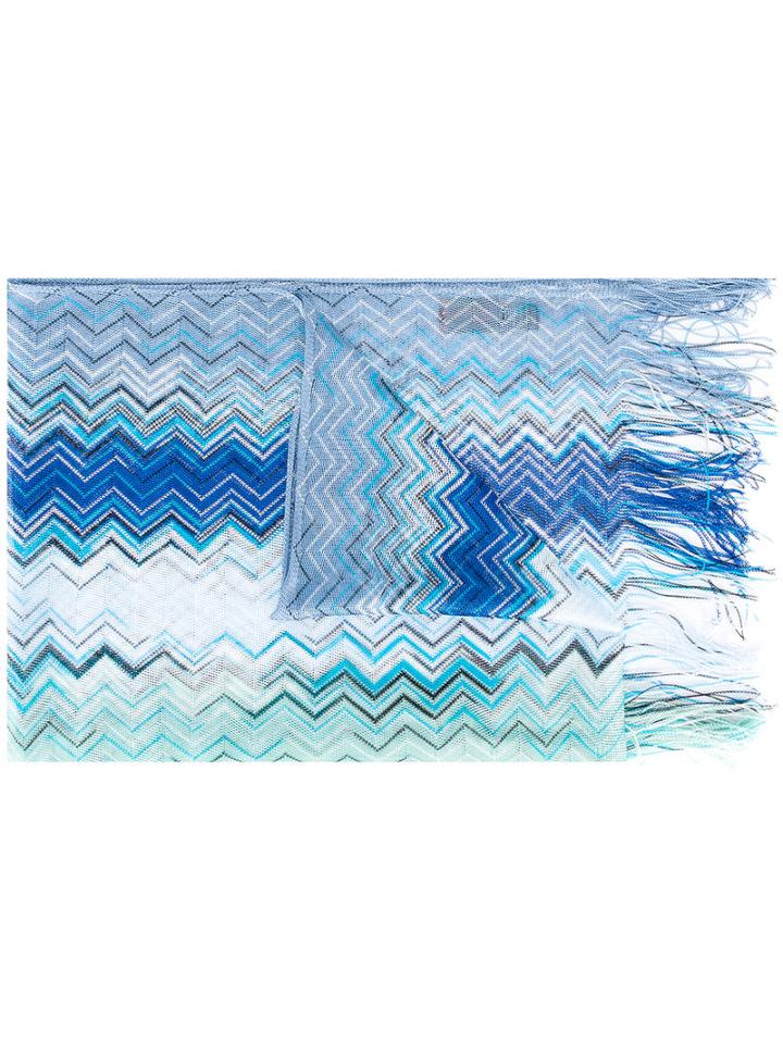 Missoni Zigzag Fringed Scarf, Women's, Blue, Viscose