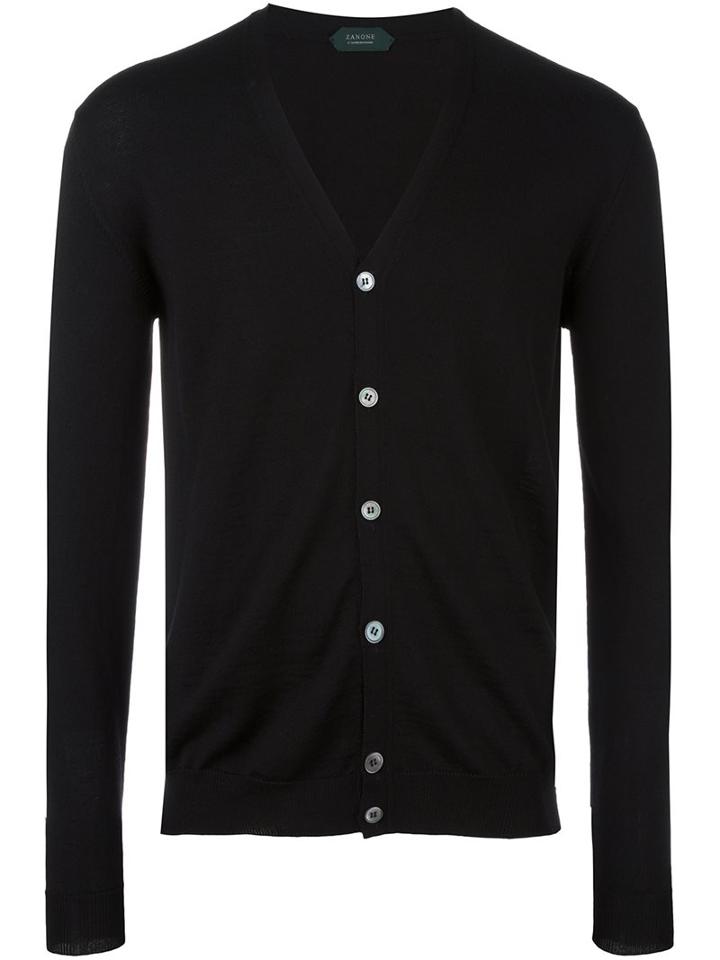 Zanone Buttoned Cardigan, Men's, Size: 48, Black, Virgin Wool