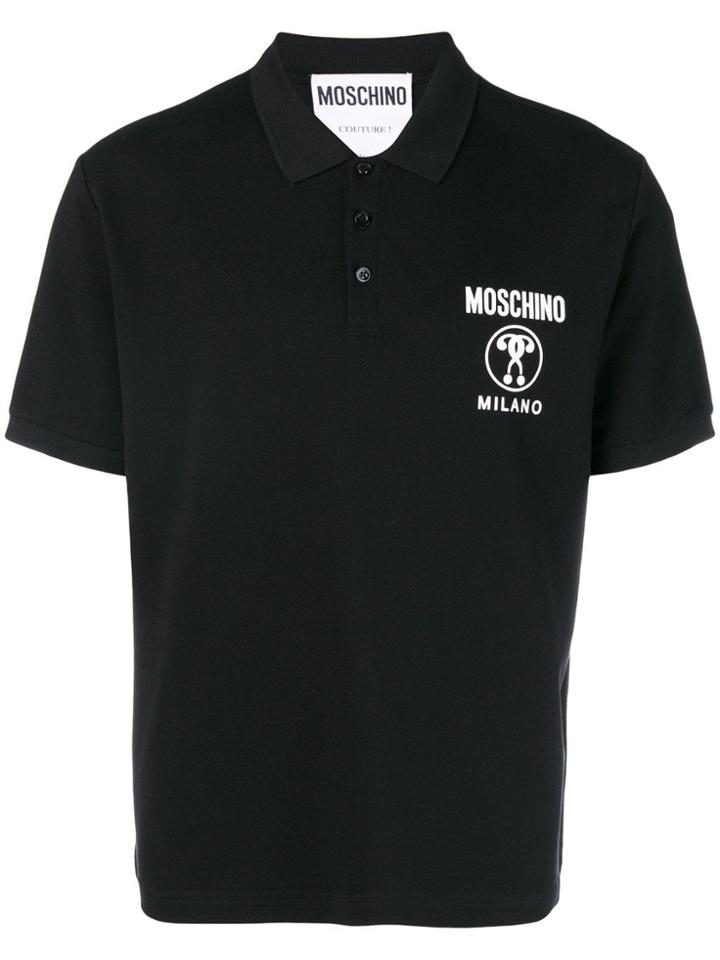 Moschino Logo Printed Polo Shirt - Black