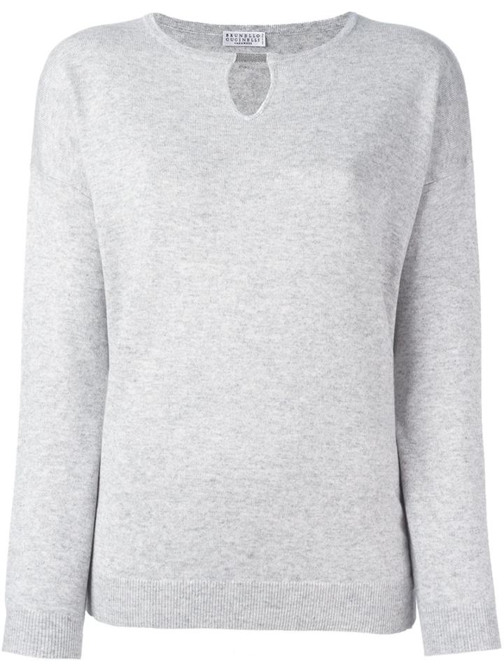 Brunello Cucinelli Keyhole Jumper, Women's, Size: Medium, Grey, Silk/cashmere/brass/virgin Wool