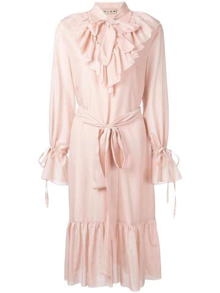 Flow The Label - Ruffled Details Shirt Dress - Women - Silk/cotton - L, Nude/neutrals, Silk/cotton