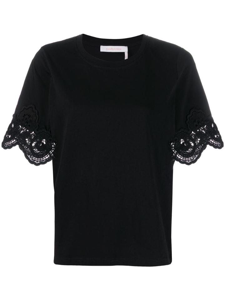 See By Chloé Lace Sleeve T-shirt - Black