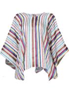 Maison Rabih Kayrouz Bat Sleeved Striped Drape Blouse, Women's, Size: 40, White, Silk/polyester