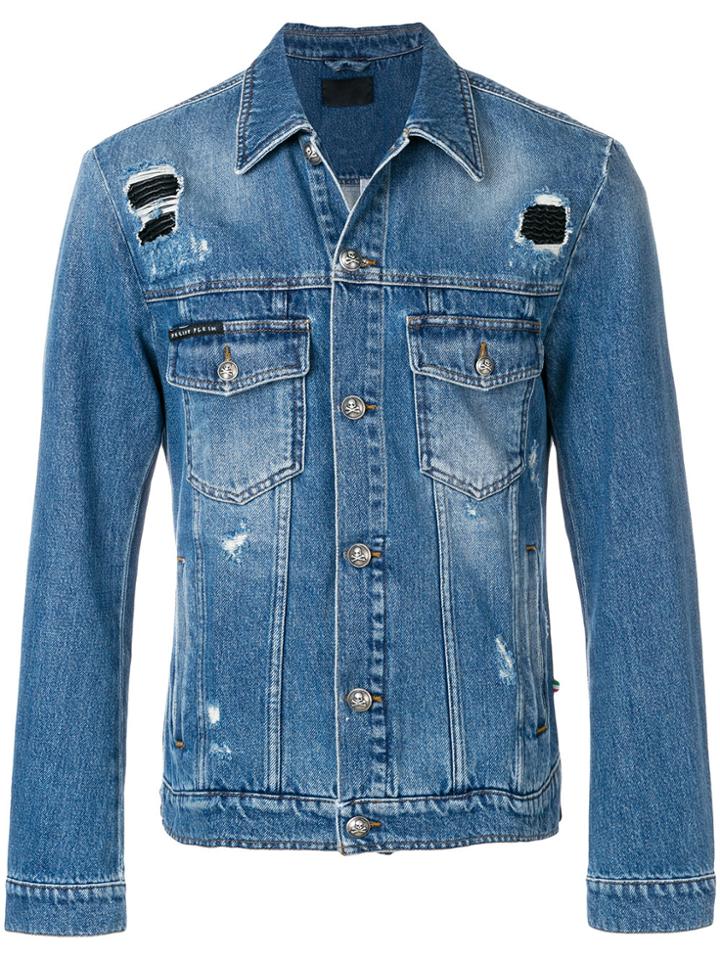 Philipp Plein Camou Details Denim Jacket - Blue