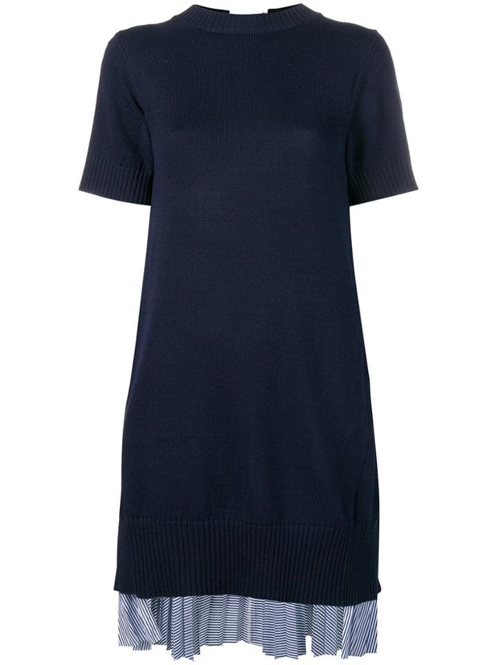 Sacai Tunic Dress With Pleated Rear Layer - Blue