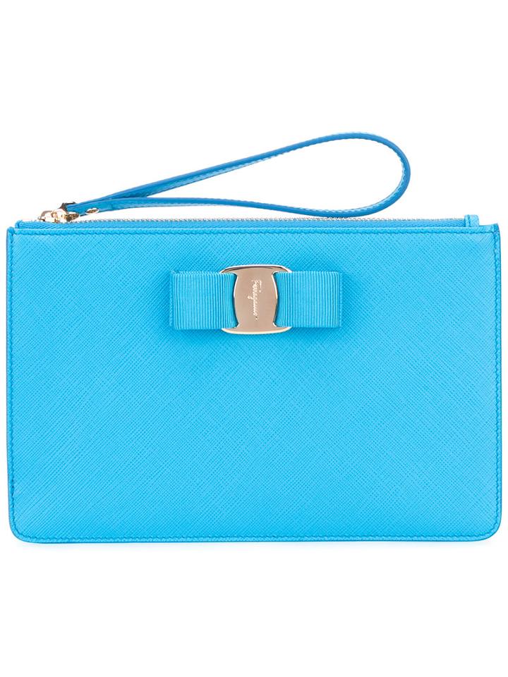 Salvatore Ferragamo Vara Clutch Bag, Women's, Blue, Calf Leather