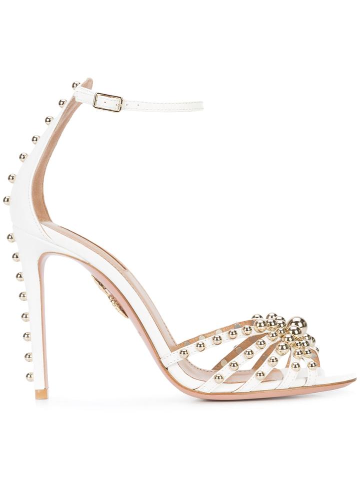 Aquazzura Beaded Ankle Strap Sandals - Nude & Neutrals