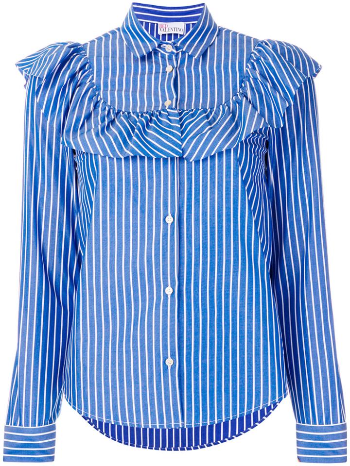 Red Valentino Striped Frill Shirt - Blue