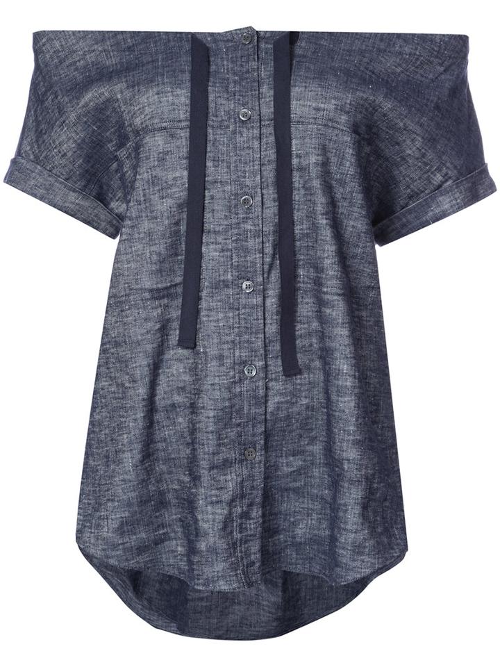 Theory - Off The Shoulder Top - Women - Linen/flax/spandex/elastane/viscose - Xs, Blue, Linen/flax/spandex/elastane/viscose