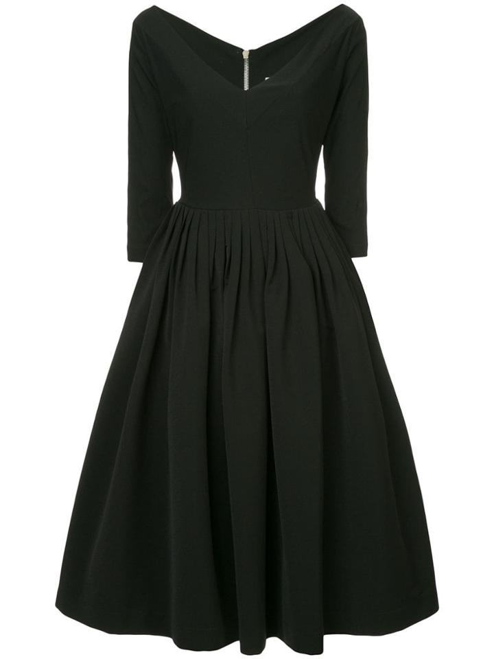 Preen By Thornton Bregazzi Plunge Neck Flared Dress - Black