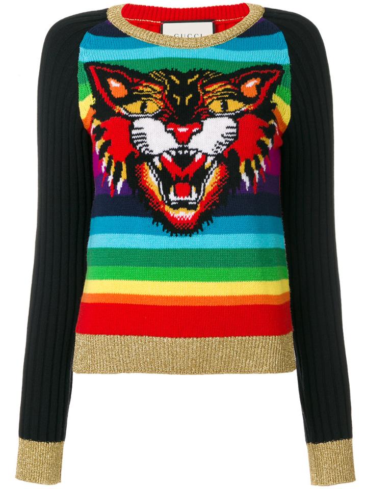 Gucci Angry Cat Intarsia Knitted Jumper - Multicolour