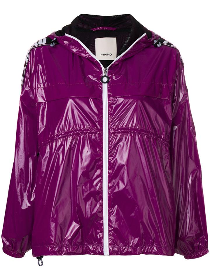 Pinko Glossy Logo Banded Windbreaker - Pink & Purple