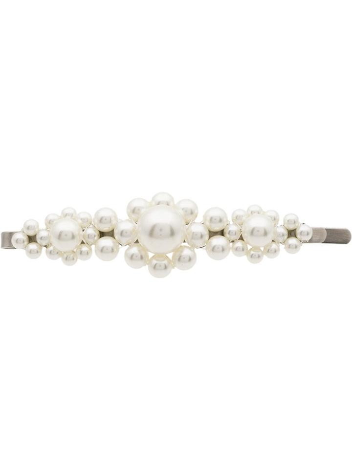Simone Rocha White Large Floral Faux Pearl Embellished Hair Clip