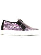 Giuseppe Zanotti Design Metallic Slip-on Sneakers, Women's, Size: 37.5, Pink/purple, Leather/rubber