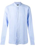 Z Zegna - Korean Collar Long Sleeve Shirt - Men - Linen/flax - M, Blue, Linen/flax