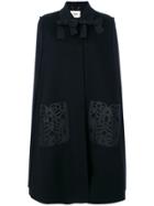 Fendi Embroidered Cape Coat - Black