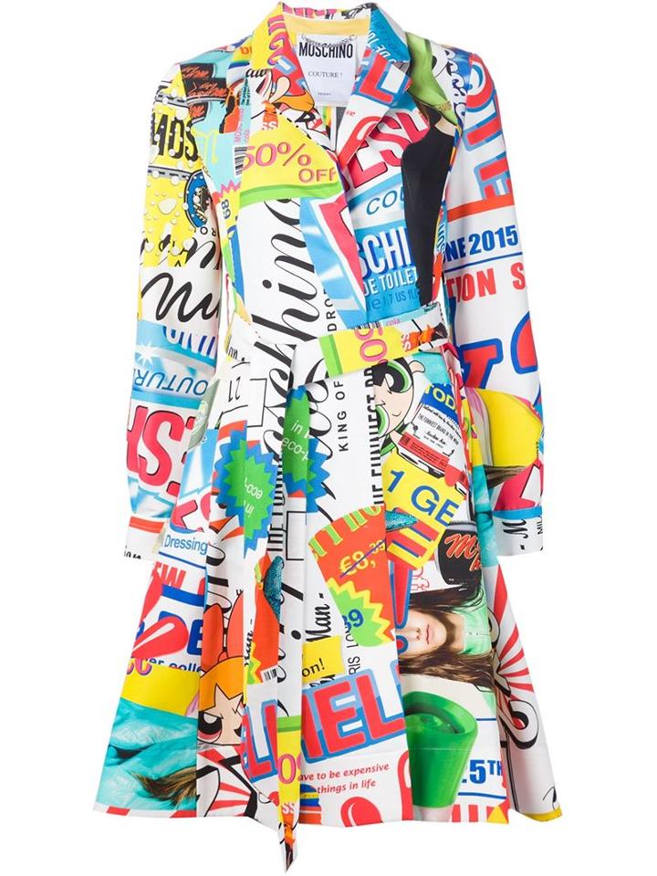 Moschino Collage Print Trench Coat
