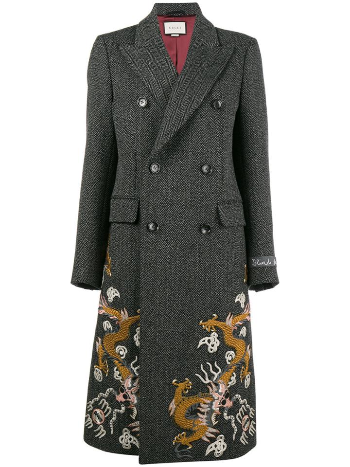 Gucci Herringbone Coat - Black