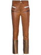 Skiim Leather Trousers With Zip Detail - Brown