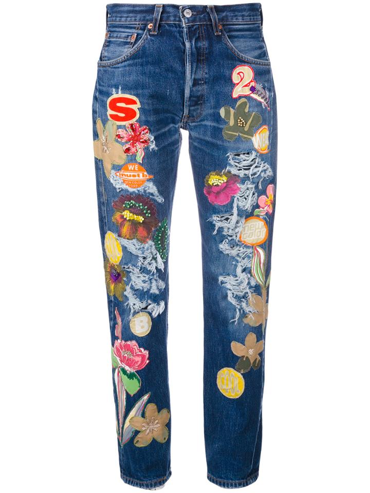 History Repeats Floral Patch Cropped Jeans - Blue