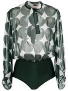 Adriana Degreas Printed Silk Bodysuit - Green