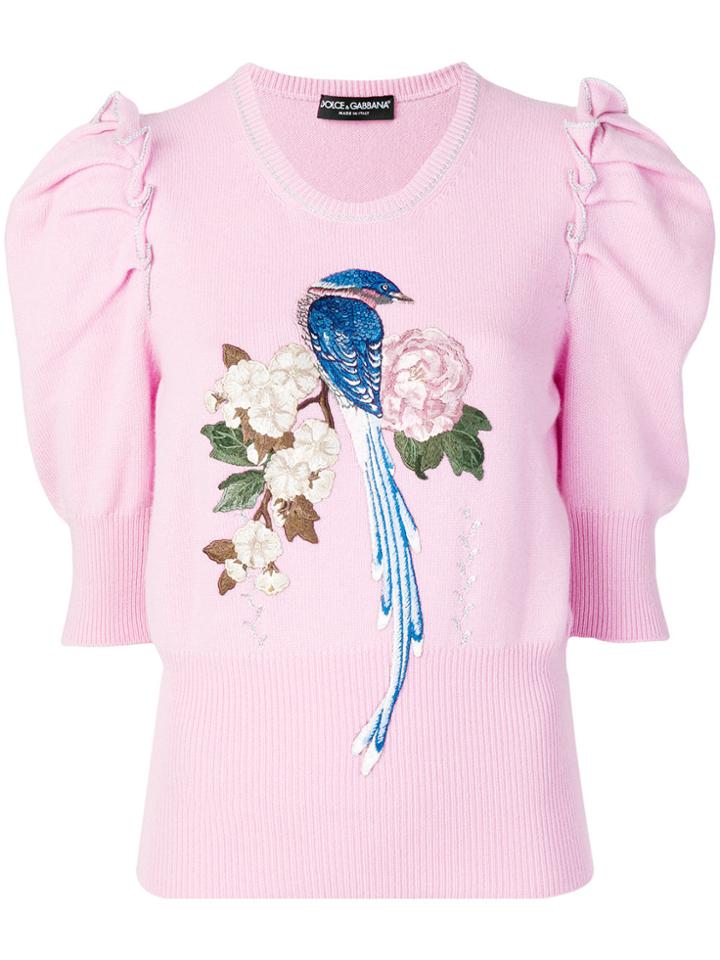Dolce & Gabbana Bird And Floral Embroidered Wide Sleeves Sweater -