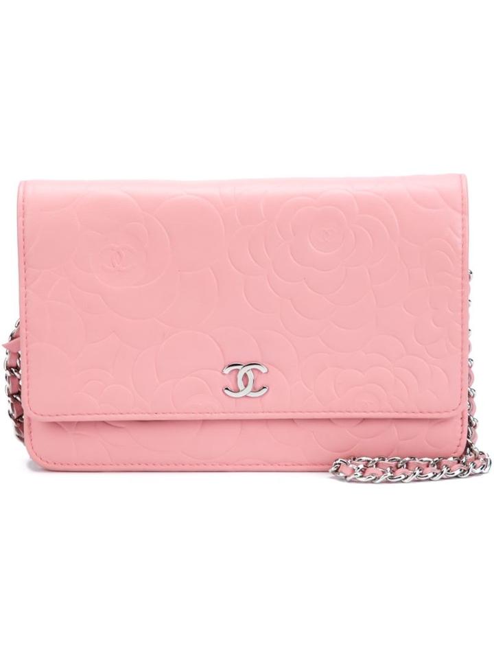 Chanel Vintage Embossed Camellia Wallet Crossbody Bag, Women's, Pink/purple