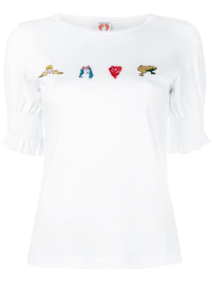 Shrimps Short Sleeve Smoked Top With Badges - White