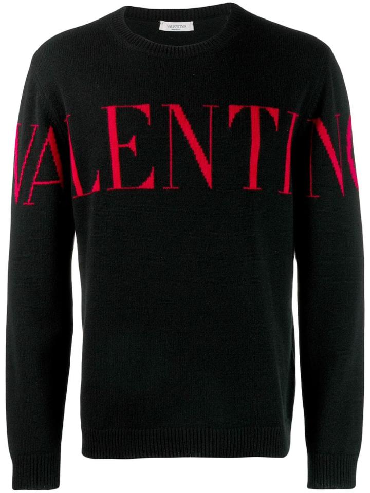 Valentino Cashmere Jacquard Logo Sweater - Black