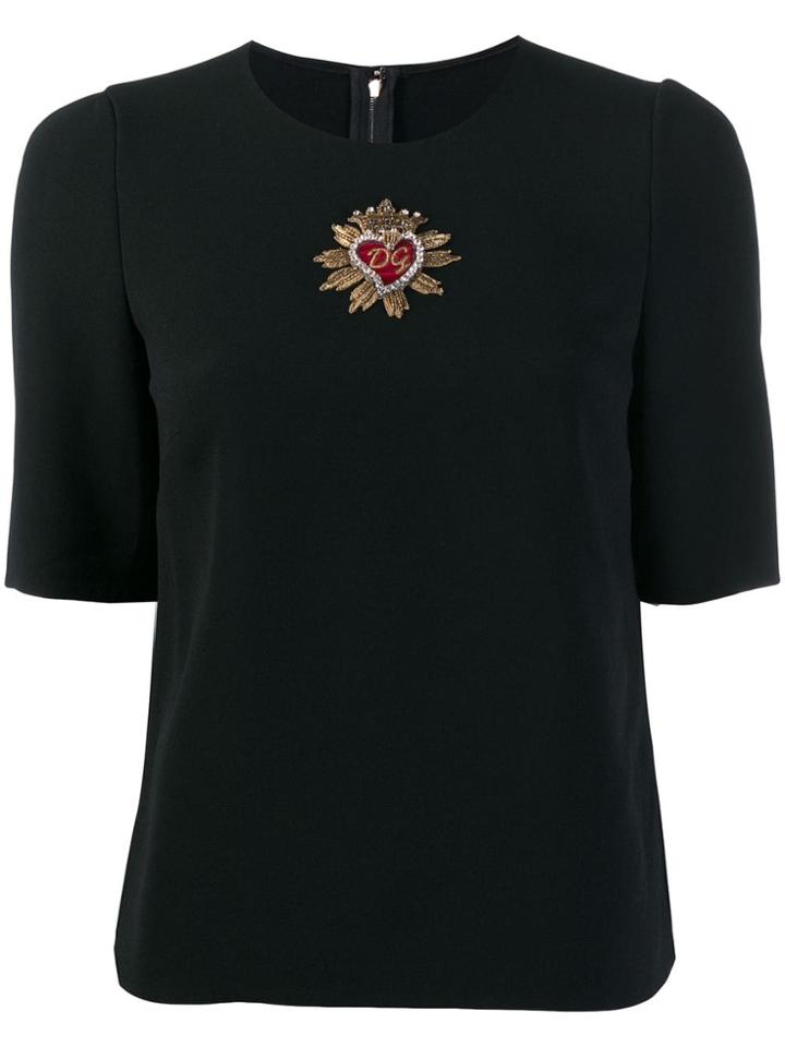 Dolce & Gabbana Heart Appliquéd Crepe Top - Black
