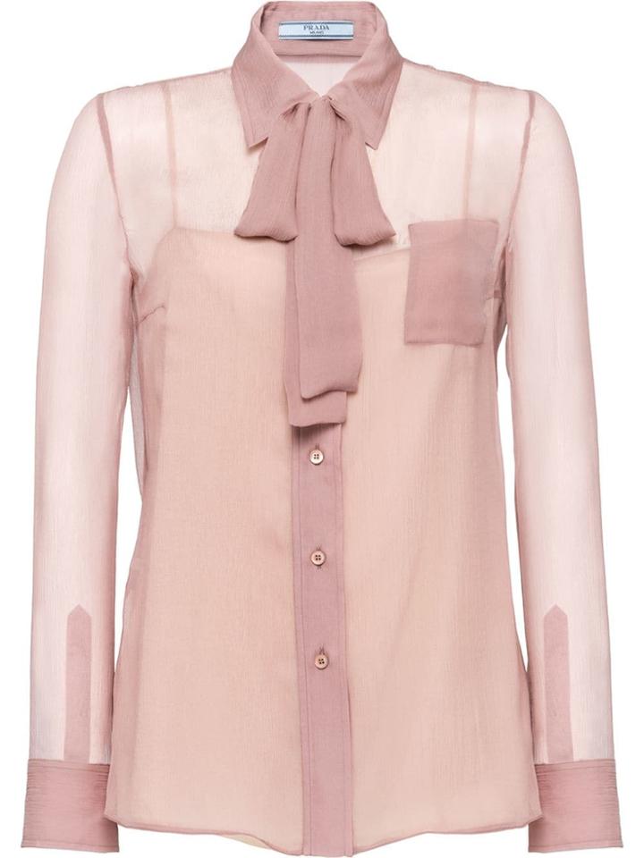 Prada Pussy Bow Chiffon Top - Pink