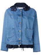 Moncler Raw Edge Denim Jacket, Women's, Size: 0, Blue, Cotton/polyamide