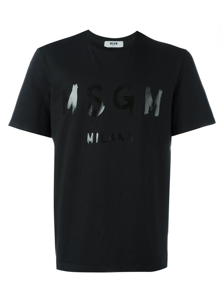 Msgm Logo Print T-shirt, Men's, Size: Xs, Black, Cotton