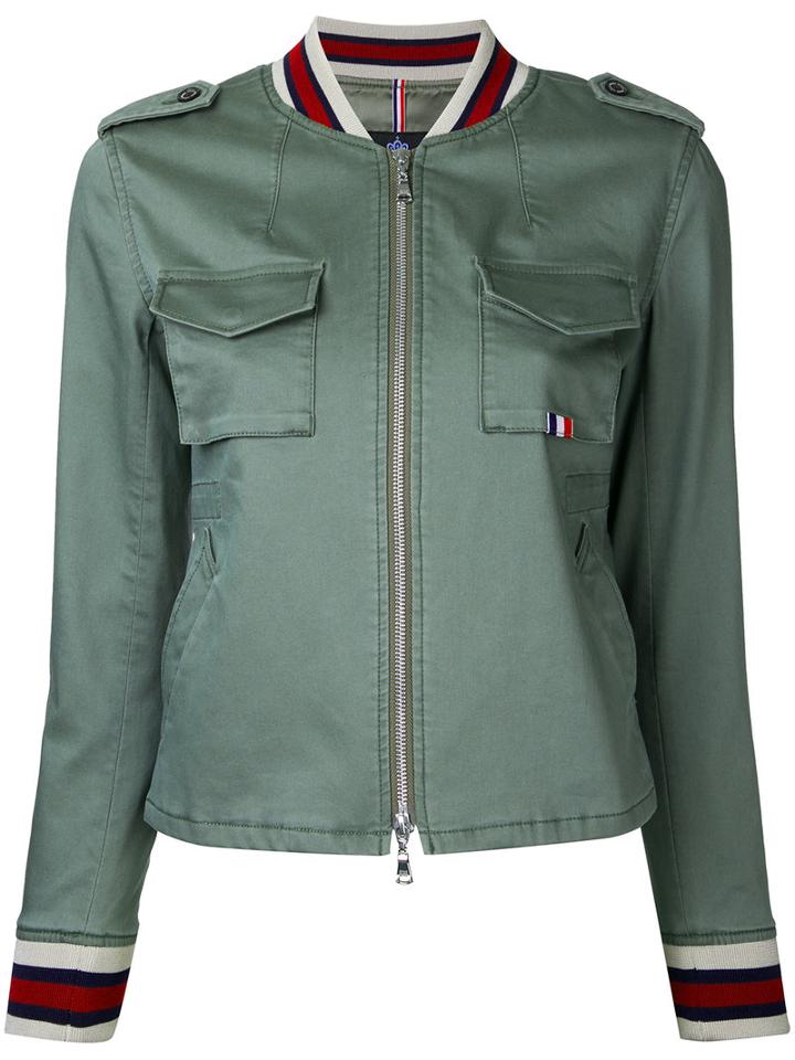 Guild Prime - Tri-stripe Bomber Jacket - Women - Cotton/polyester/polyurethane - 36, Green, Cotton/polyester/polyurethane