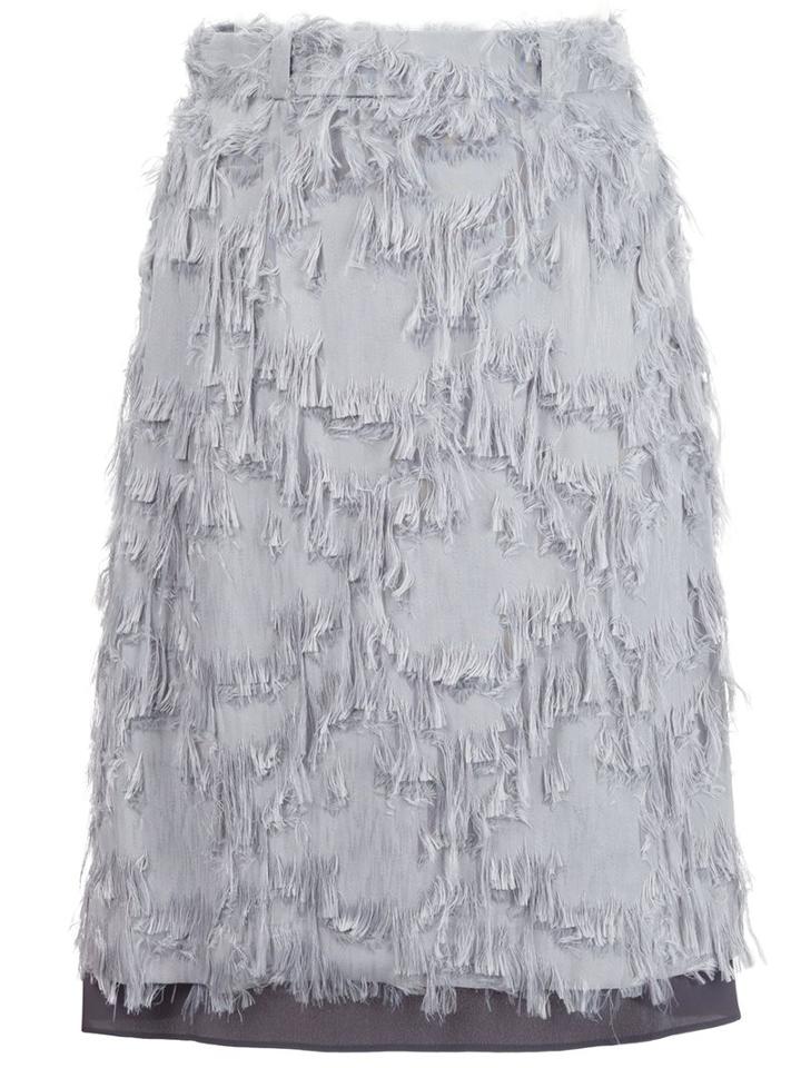 Carven Fringed Skirt, Women's, Size: 42, Grey, Acetate/silk/viscose