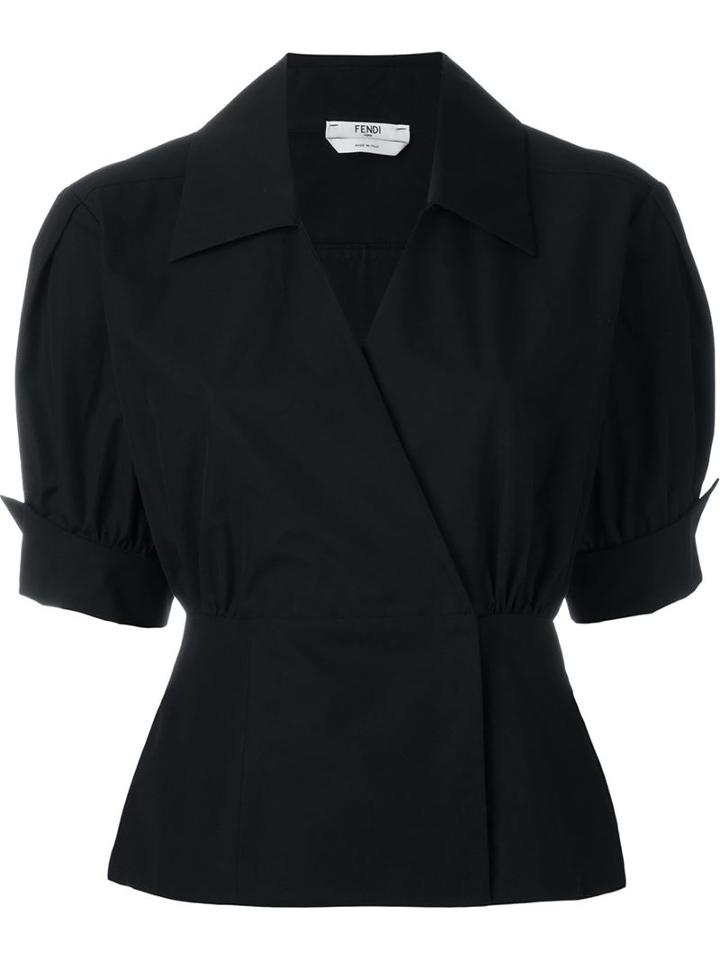 Fendi Shortsleeved Wrap Shirt, Women's, Size: 40, Black, Cotton
