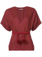 Three Graces Tie Waist Blouse - Brown