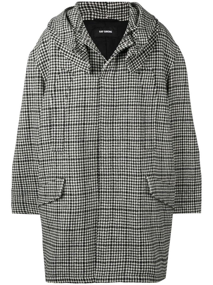 Raf Simons Hooded Houndstooth Coat - Black