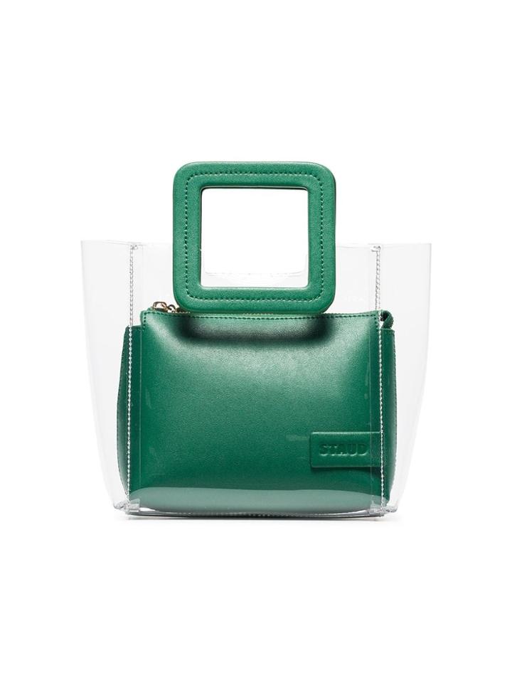 Staud Mini Shirley Green And Clear Leather And Pvc Tote