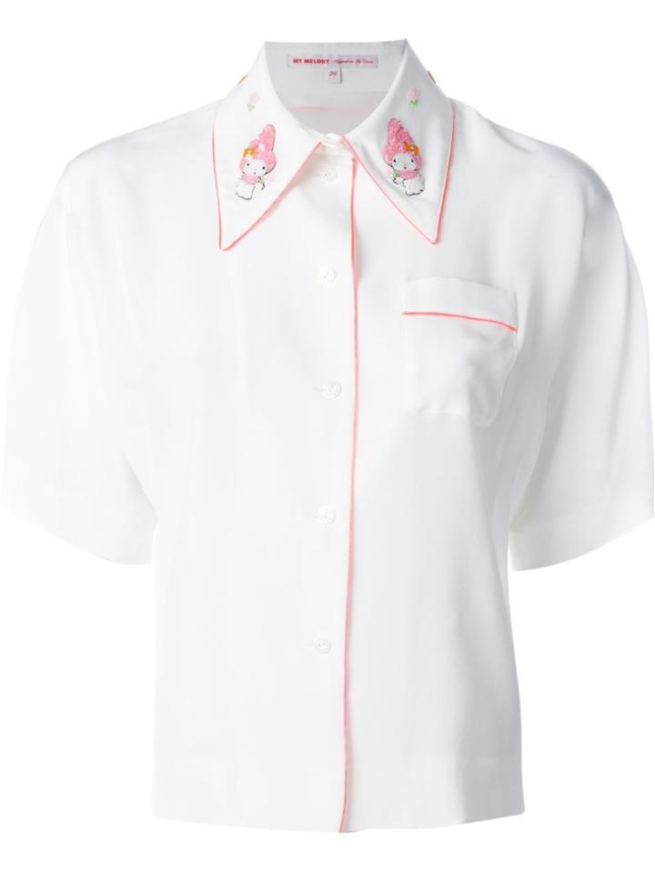 Olympia Le-tan Embroidered Collar Piped Shirt, Women's, Size: 38, White, Silk/glass
