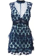 Self-portrait Floral Overlay Mini Dress, Women's, Size: 10, Blue, Polyester/polyamide/cotton