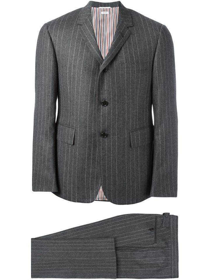 Thom Browne Pinstriped Business Suit, Men's, Size: 2, Grey, Cupro/wool