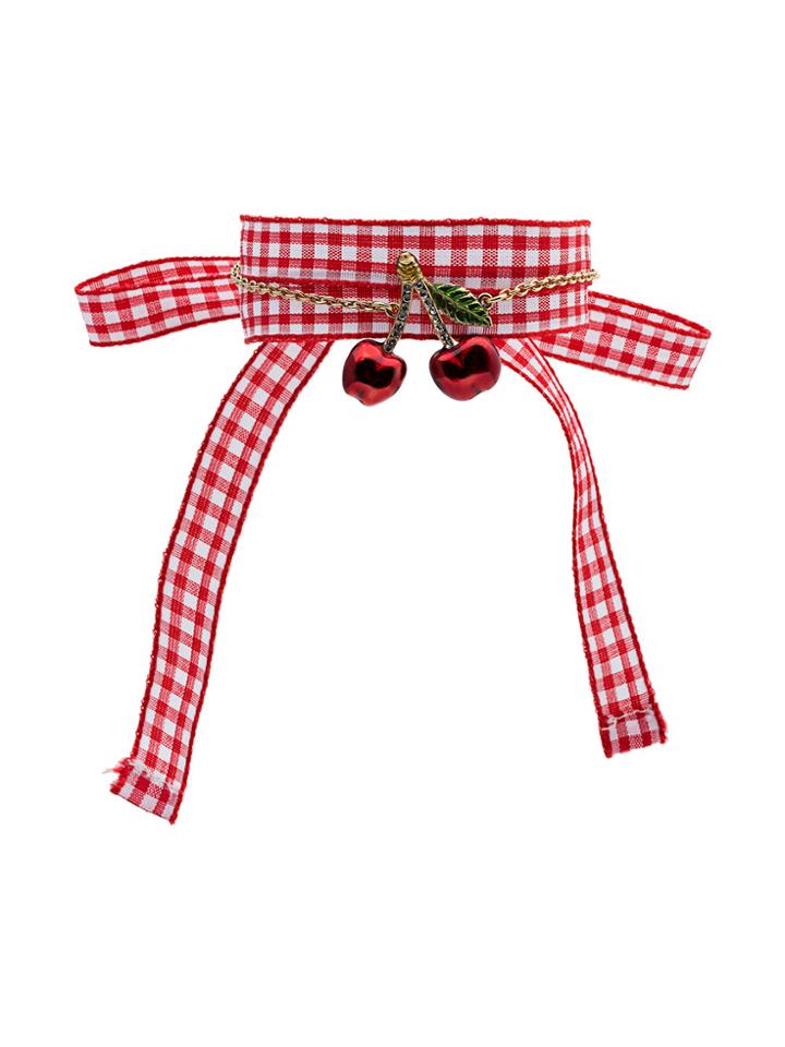 Miu Miu Cherry Pendant Gingham Bracelet - Metallic
